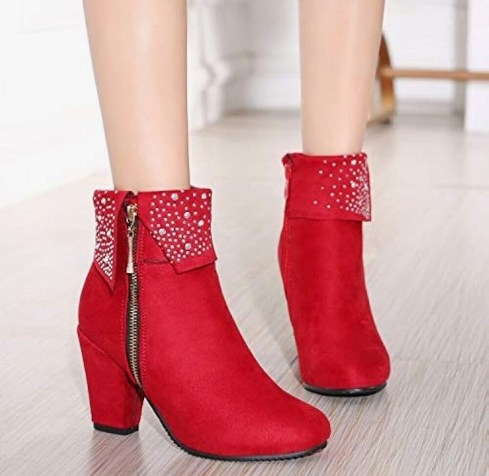 Es. MSRP $40 NWOB NUANXIN RED RHINESTONE CUFF ANKLE BOOTIES ♡SIZE 8.5/39♡